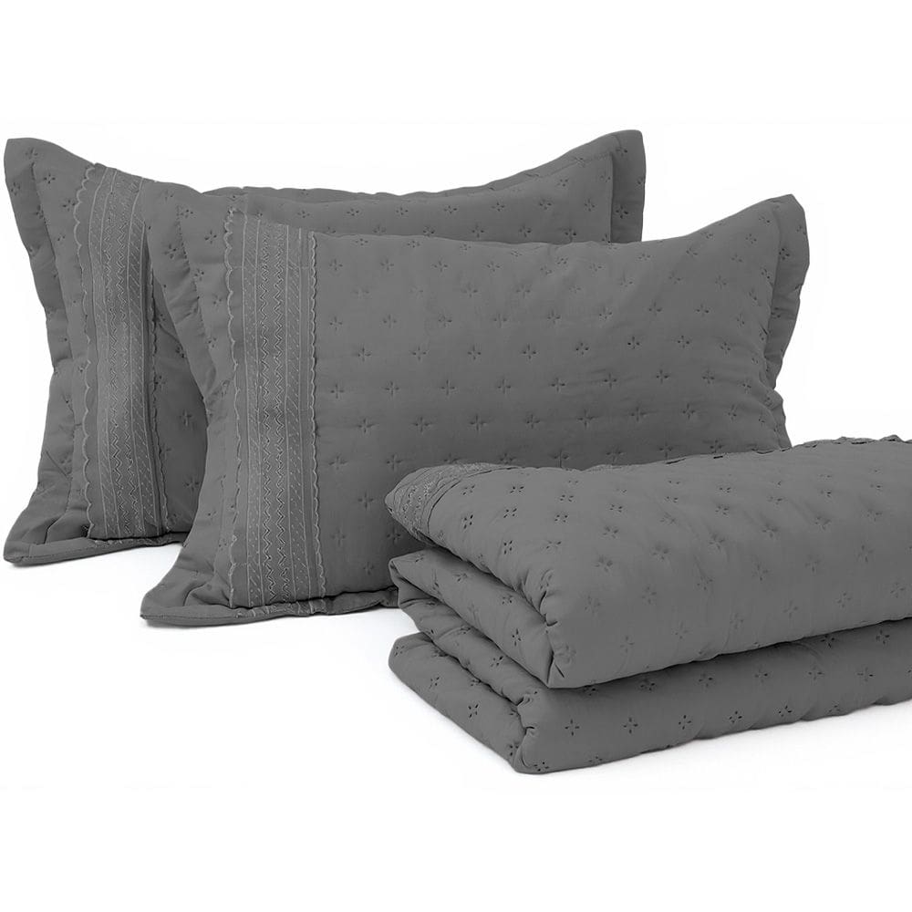 Kit Cobre Leito Queen 3 peças com Bordado Inglês Micro Percal Ultrassônico BF Colchões