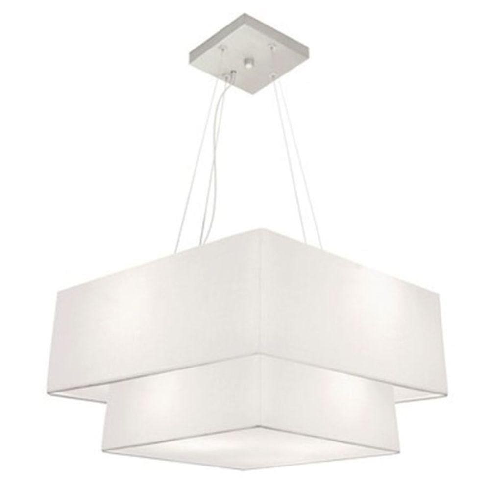Lustre Pendente Duplo Quadrado Vivare Md-4345 Cúpula Em Tecido 60x50cm - Bivolt Branco 110v/220v