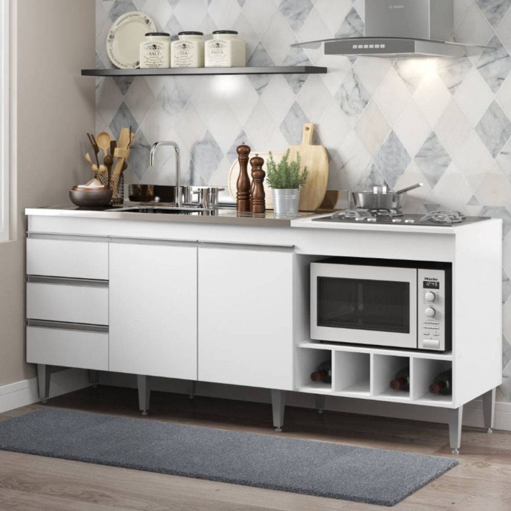 Balcão para Pia Forno/Cooktop 183cm 3 Gavetas MDP 2035 Menu Móveis