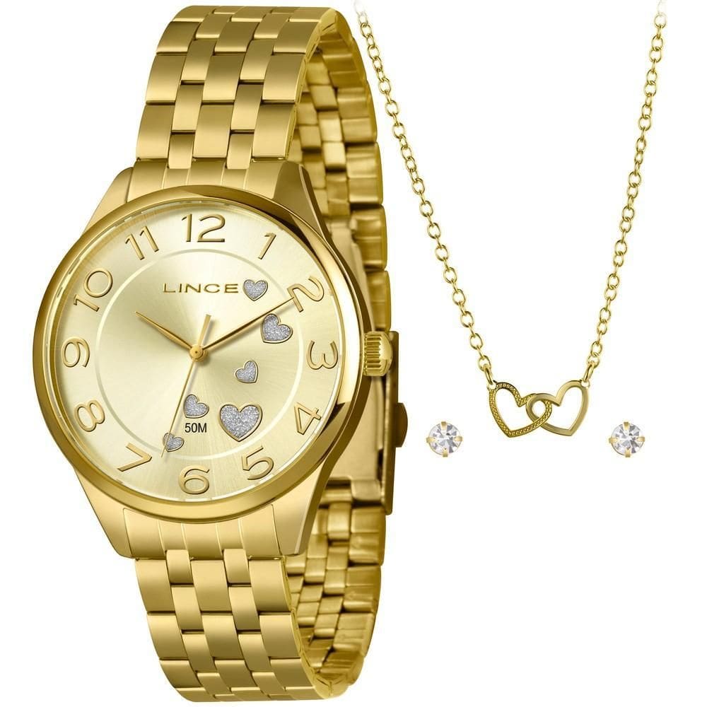 Kit Relógio Feminino Lince Dourado LRGH245L40 K0E6C2KX