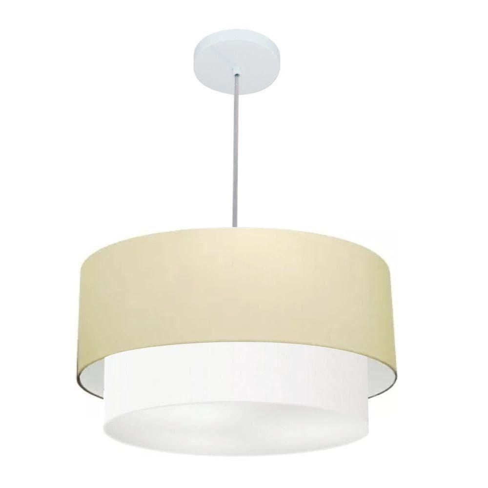 Lustre Pendente Duplo Cilíndrico Vivare Md-4351 Cúpula Em Tecido 50x40cm - Bivolt Algodão-crú-branco 127/220v