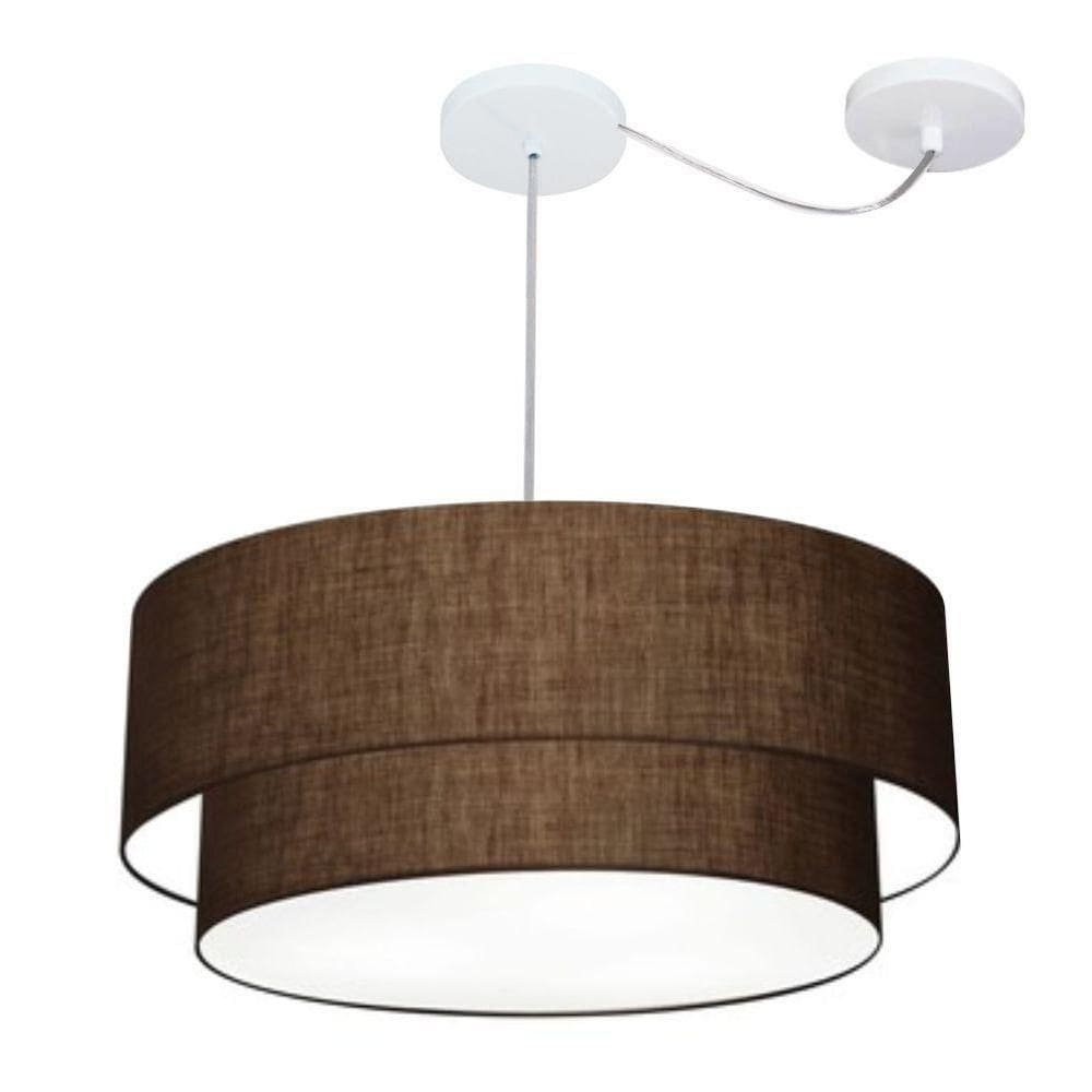 Lustre Pendente Duplo Cilíndrico Com Desvio De Centro Vivare Md-4362 Cúpula Em Tecido 55x50cm - Bivolt Café 127/220v
