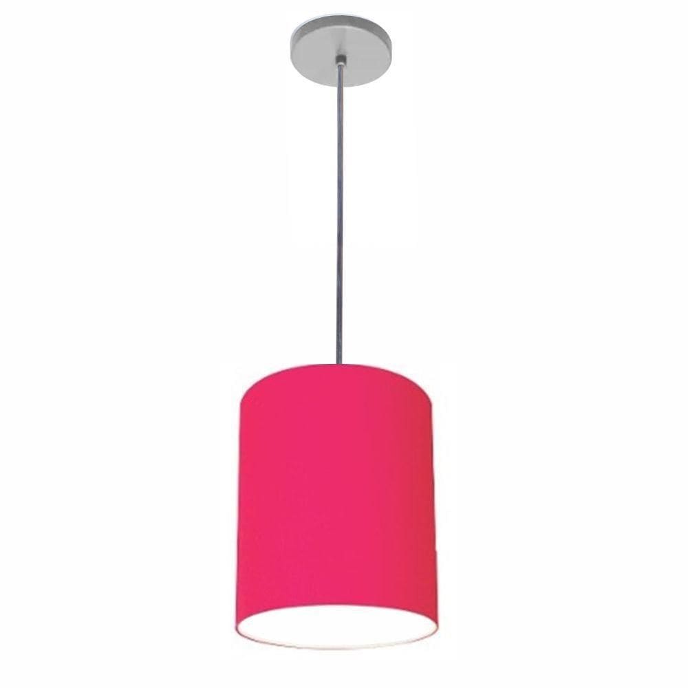 Lustre Luminária Pendente Vivare Free Lux Pe-4104cz Cúpula Em Tecido 15x25cm Pink Canopla Cinza E Fio Cristal
