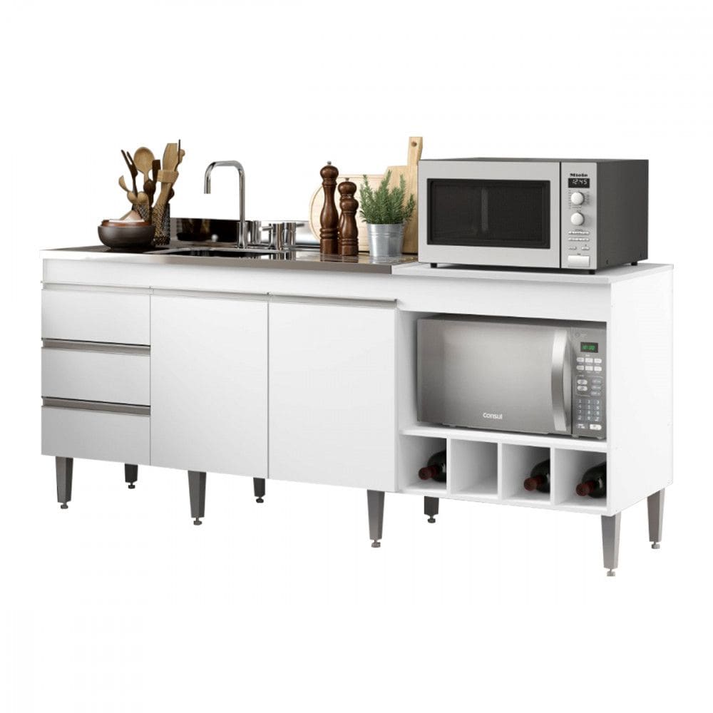 Balcão de Cozinha Compacto Completo para Pia e Cooktop 183x52cm MDP 2035 Menu Móveis