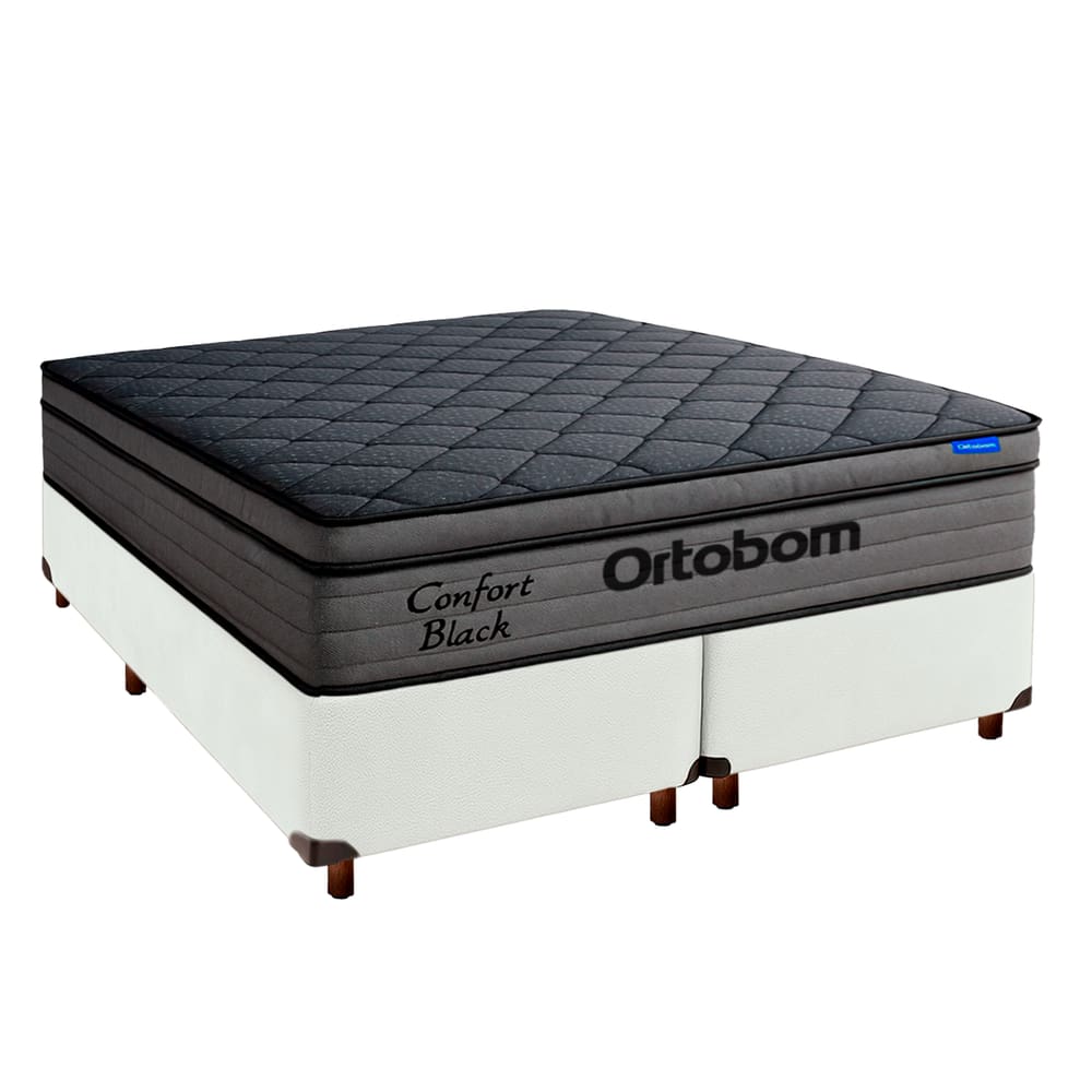 Cama Box Branco + Colchão King Confort Black Espuma Soft Gel Ortobom