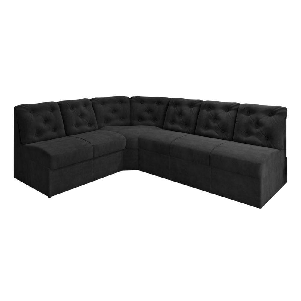 Sofá De Canto 6 Lugares Preto Espuma D33 Resistente