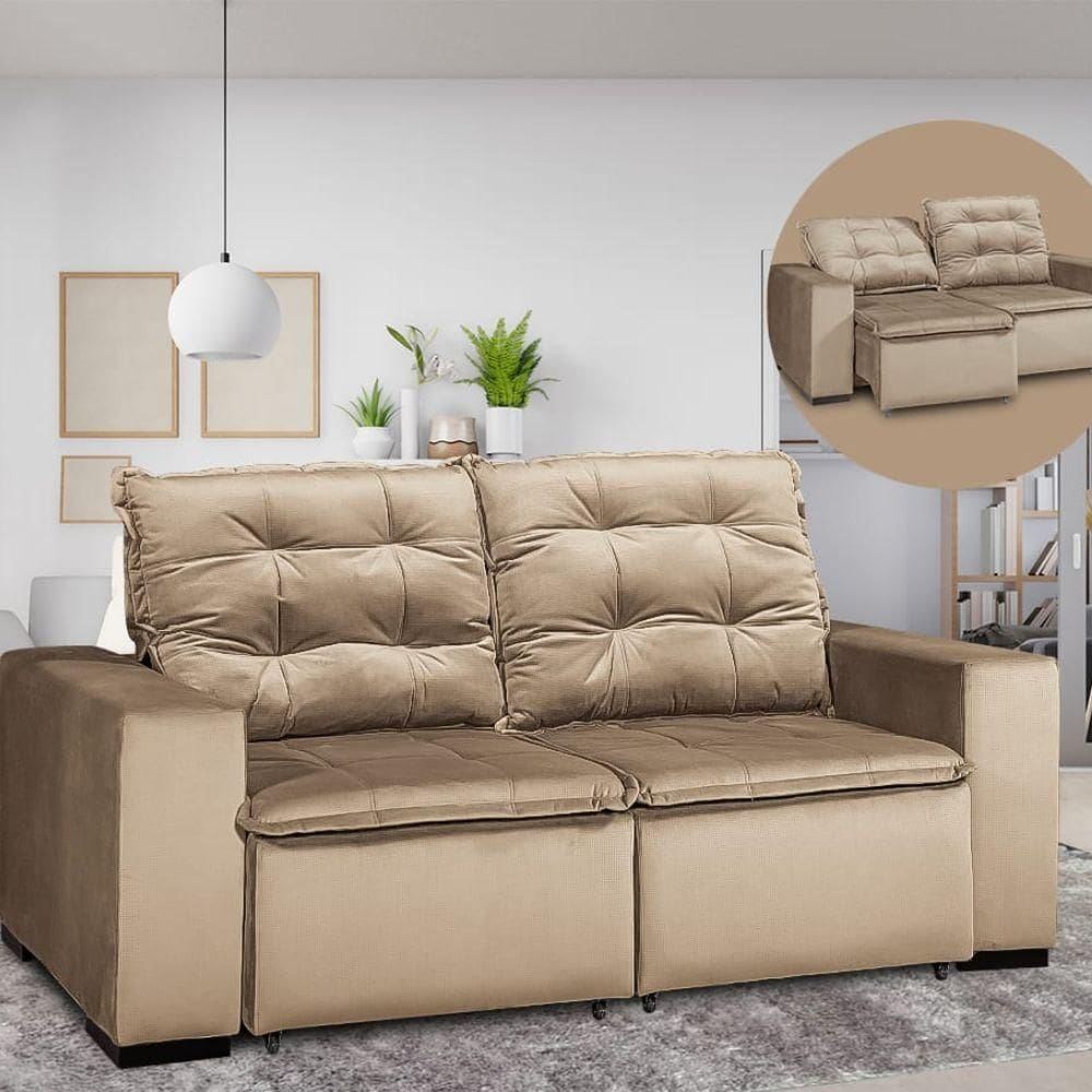 Sofá Retrátil 2 Lugares Capuccino Cancun Marquês Estofados