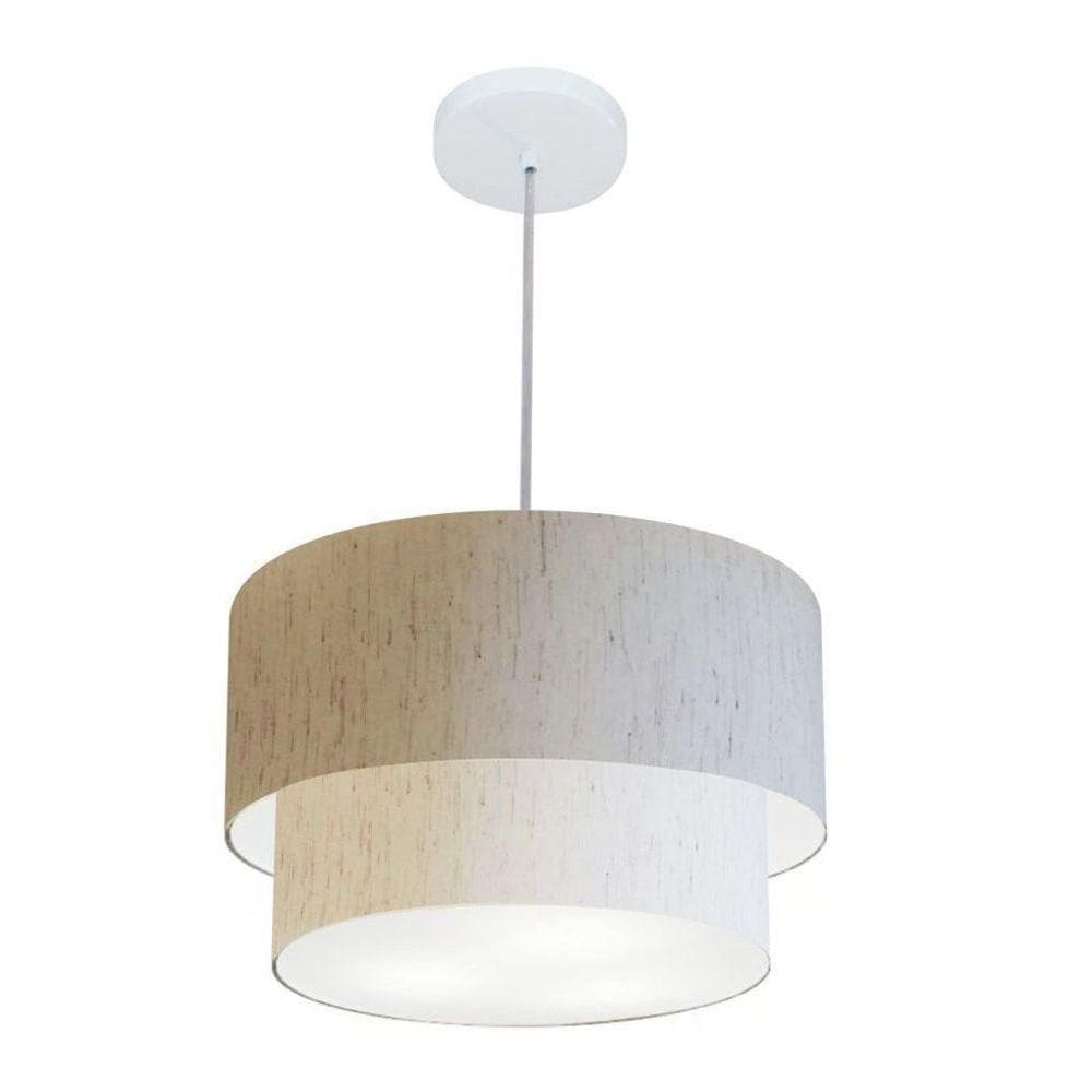 Lustre Pendente Duplo Cilíndrico Vivare Md-4350 Cúpula Em Tecido 45x40cm - Bivolt Linho Bege 127/220v
