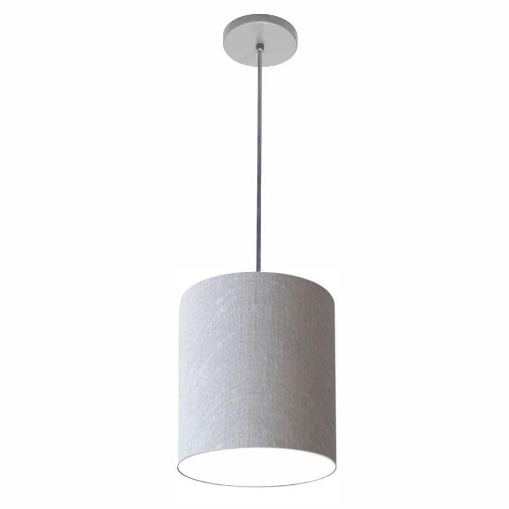 Lustre Luminária Pendente Vivare Free Lux Pe-4103cz Cúpula Em Tecido 15x20cm Rustico-cinza Canopla Cinza E Fio Cristal