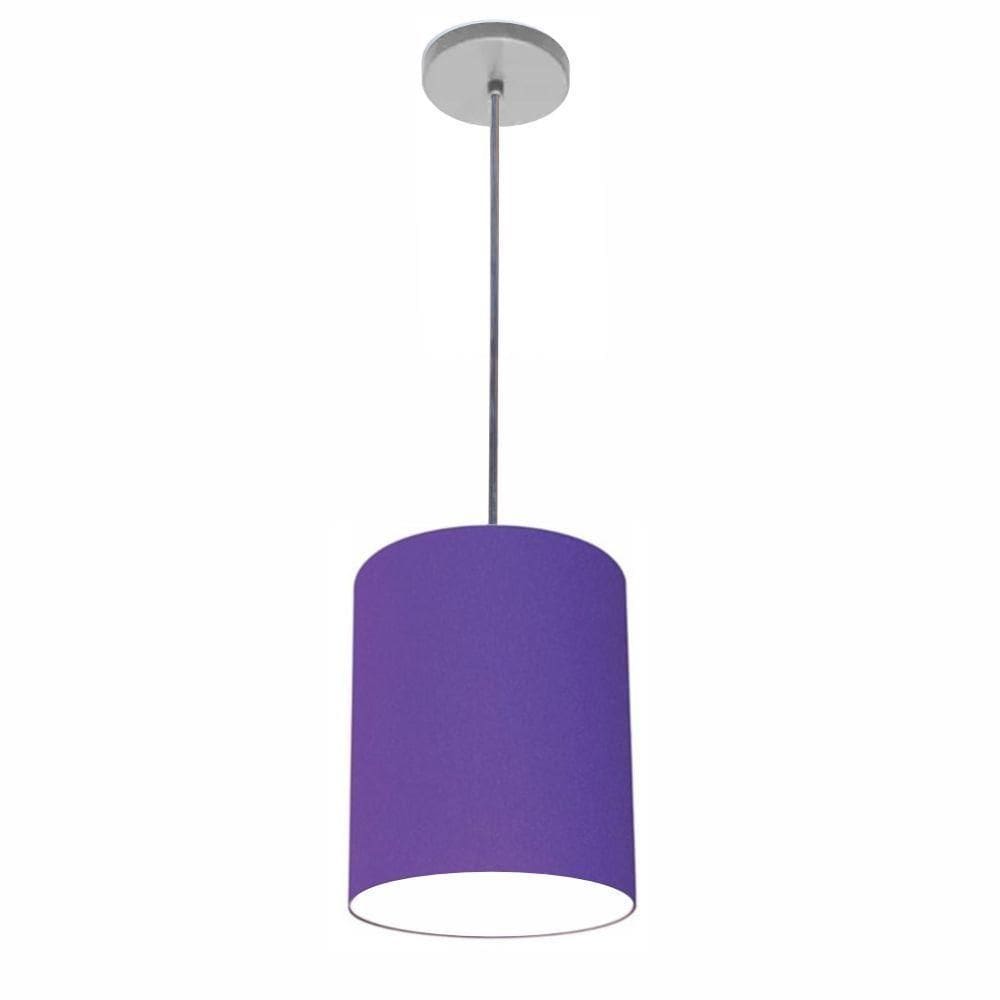 Lustre Luminária Pendente Vivare Free Lux Pe-4103cz Cúpula Em Tecido 15x20cm Roxo Canopla Cinza E Fio Cristal