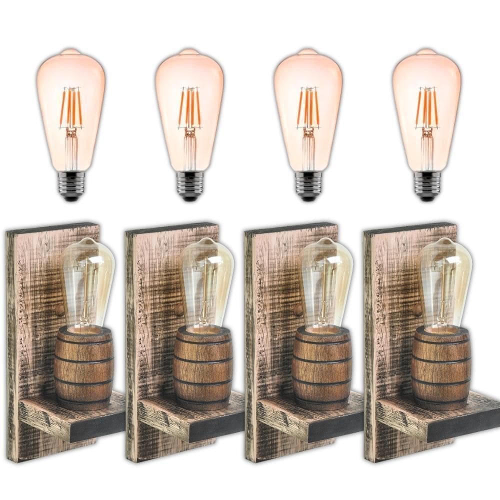 Kit 4 Arandelas Barril Delenha Decor Rústico + Lâmpadas