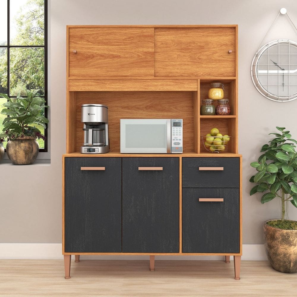 Cozinha Compacta 5 Portas 174cm X 120cm Pérola Cinamomo/Grafite