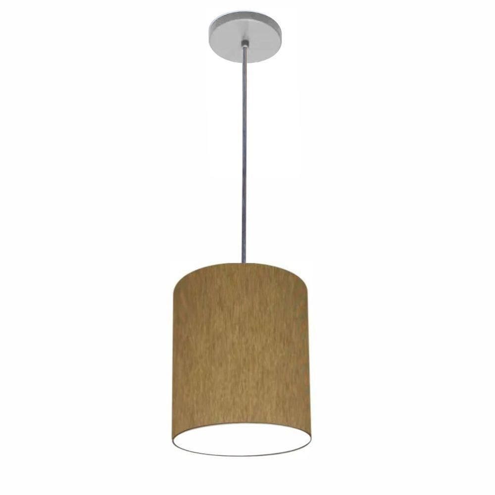 Lustre Luminária Pendente Vivare Free Lux Pe-4103cz Cúpula Em Tecido 15x20cm Cáqui Canopla Cinza E Fio Cristal