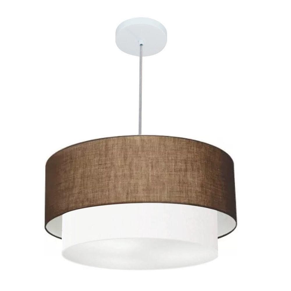 Lustre Pendente Duplo Cilíndrico Vivare Md-4351 Cúpula Em Tecido 50x40cm - Bivolt Café-branco 127/220v