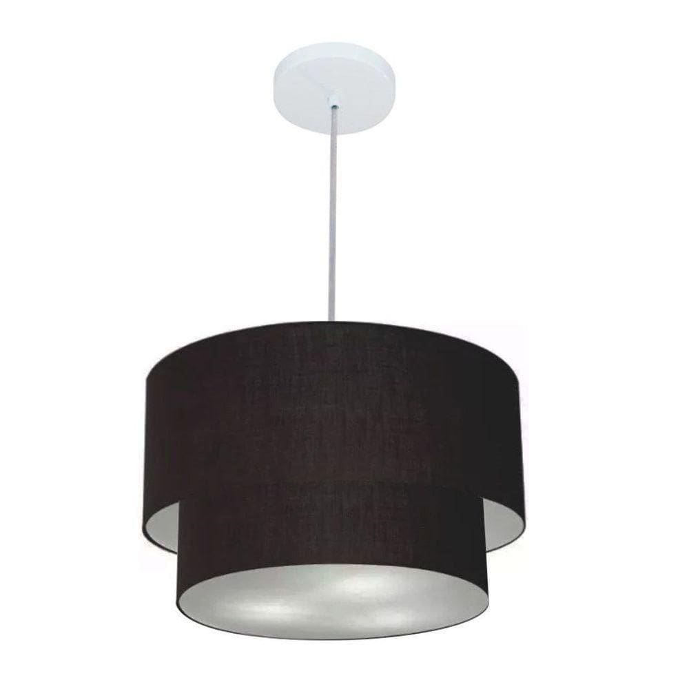Lustre Pendente Duplo Cilíndrico Vivare Md-4350 Cúpula Em Tecido 45x40cm - Bivolt Preto 127/220v
