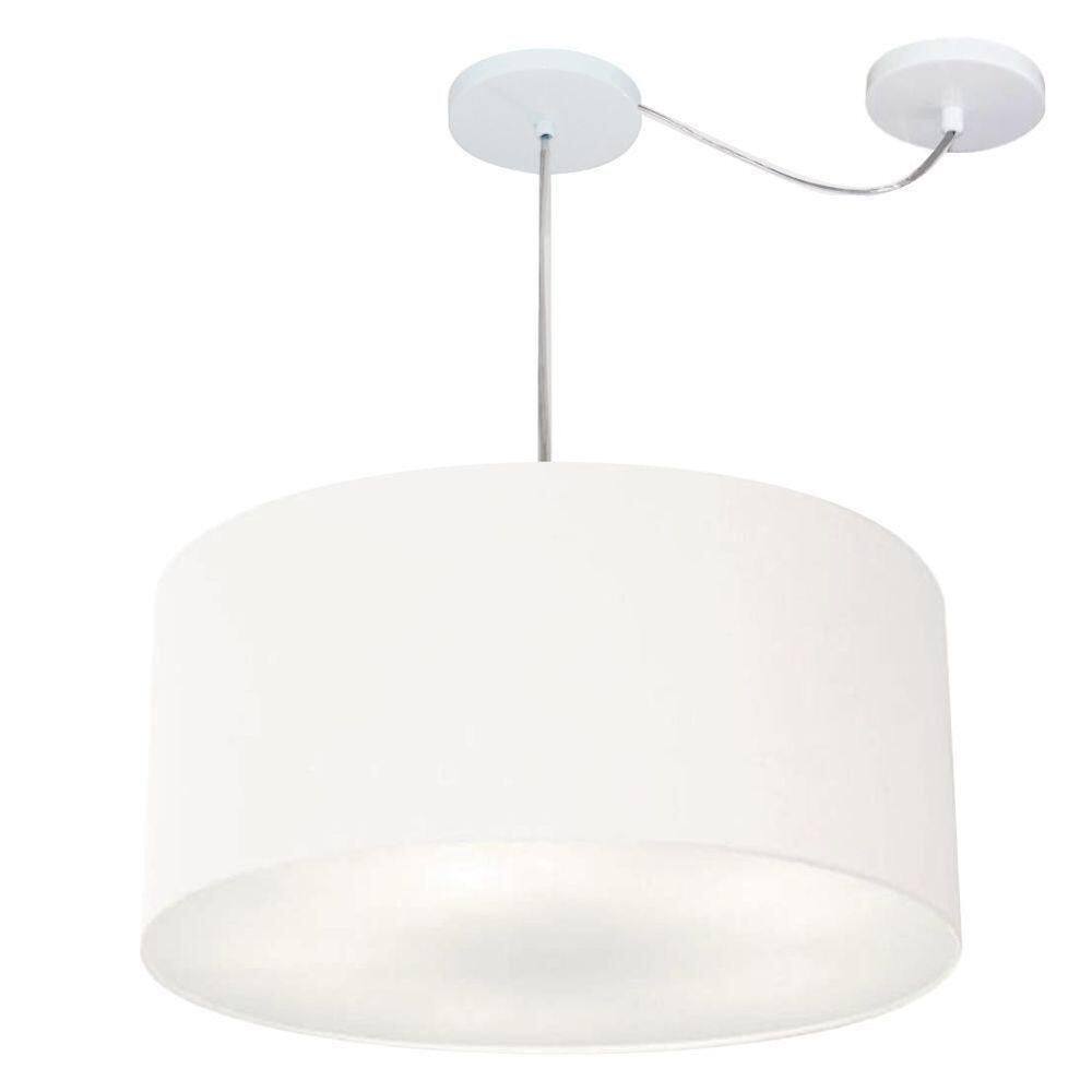 Lustre Pendente Cilíndrico Com Desvio Md-4252 Cúpula Em Tecido 55x25cm Branco - Bivolt