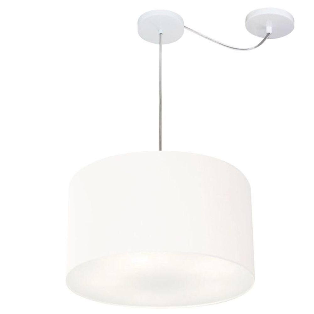 Lustre Pendente Cilíndrico Com Desvio De Centro Md-4163 Cúpula Em Tecido 40x25cm Branco - Bivolt