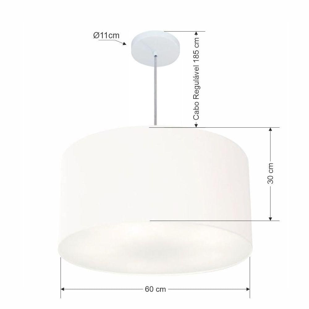 Lustre Pendente Cilíndrico Md-4101 Cúpula Em Tecido 60x30cm Branco - Bivolt