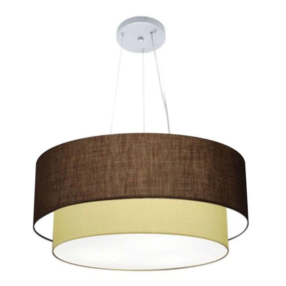 Lustre Pendente Duplo Cilíndrico Vivare Md-4371 Cúpula Tecido 80x70cm - Bivolt Café-algodão-crú 127/220v