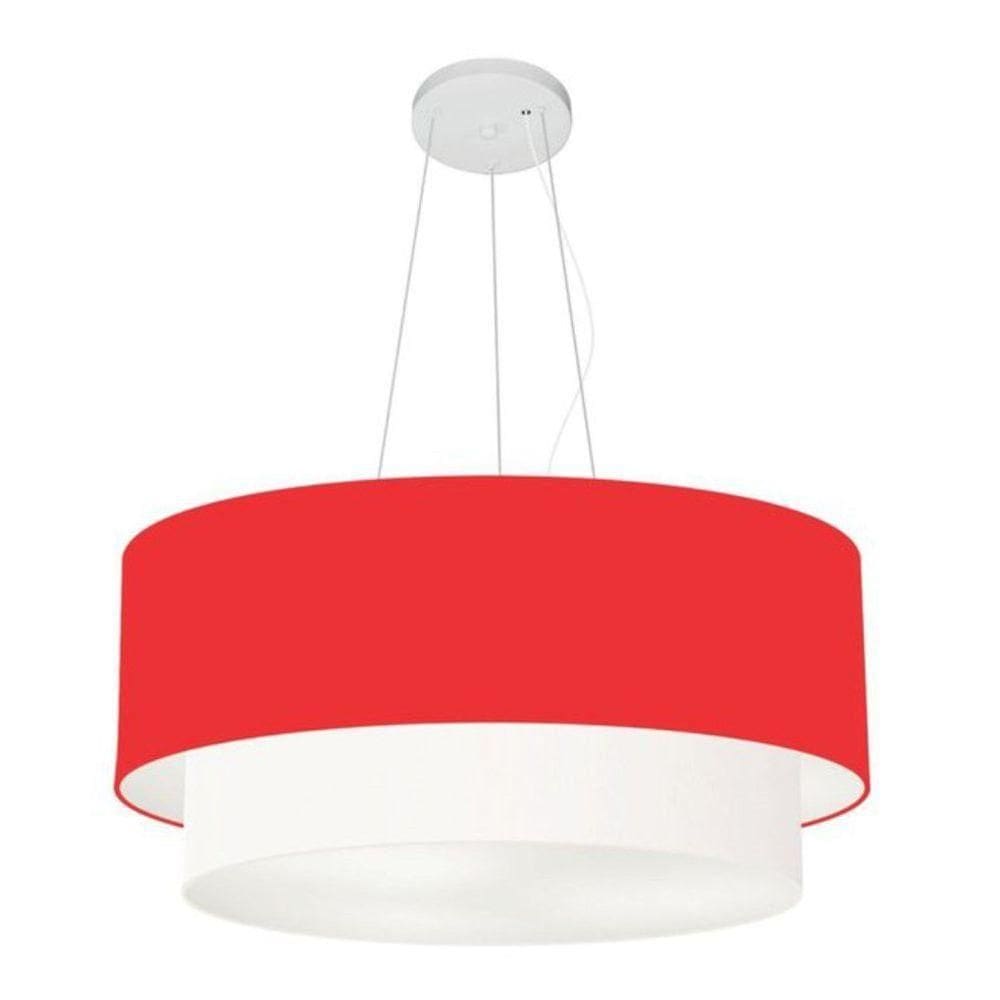Lustre Pendente Duplo Cilíndrico Vivare Md-4371 Cúpula Em Tecido 80x70cm - Bivolt Vermelho-branco 127/220v