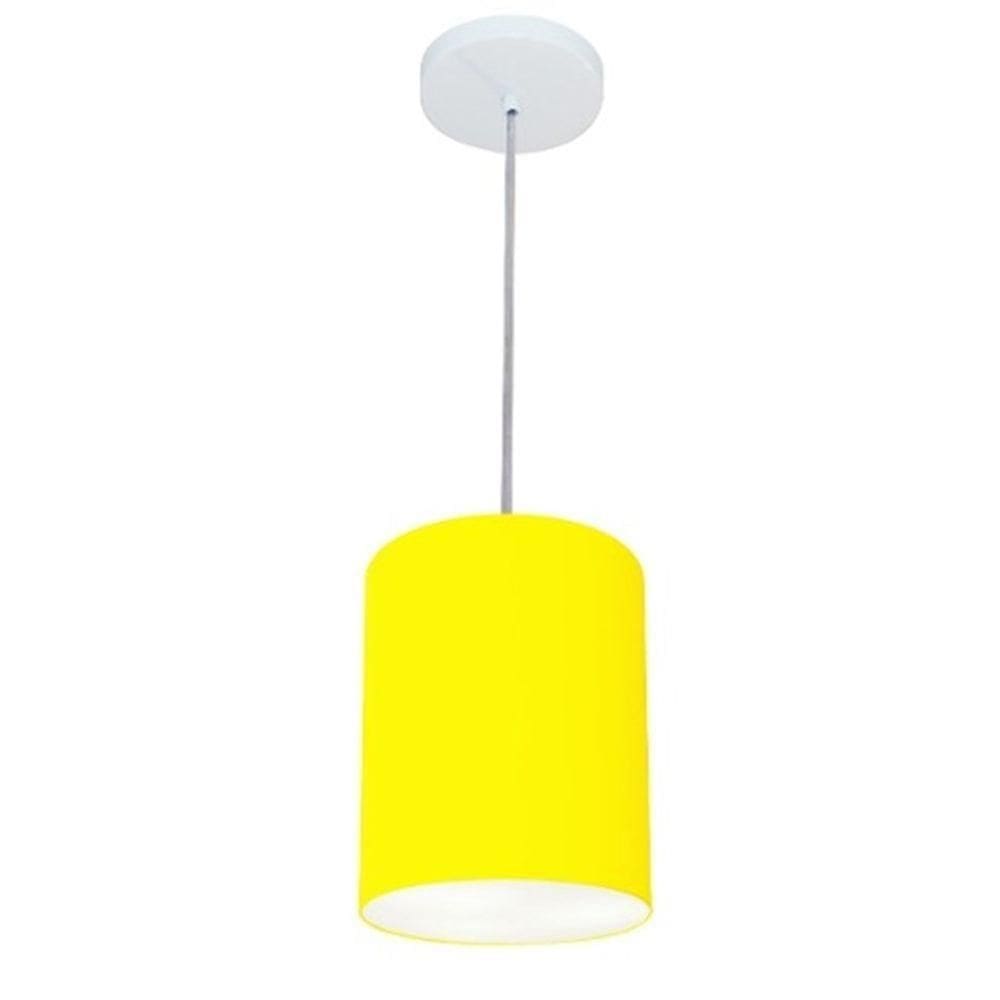 Lustre Pendente Cilíndrico Md-4012 Cúpula Em Tecido 18x25cm Amarelo - Bivolt