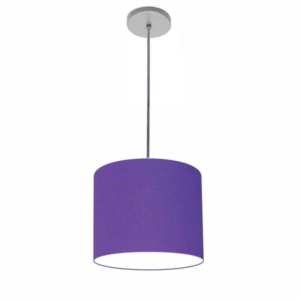 Lustre Luminária Pendente Vivare Free Lux Pe-4105cz Cúpula Em Tecido 20x22cm Roxo Canopla Cinza E Fio Cristal