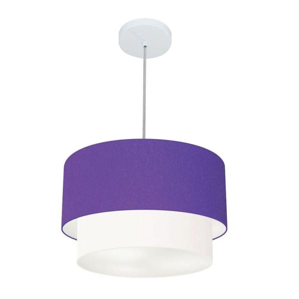 Lustre Pendente Duplo Cilíndrico Vivare Md-4354 Cúpula Tecido 45x40cm - Bivolt Roxo-branco 127/220v