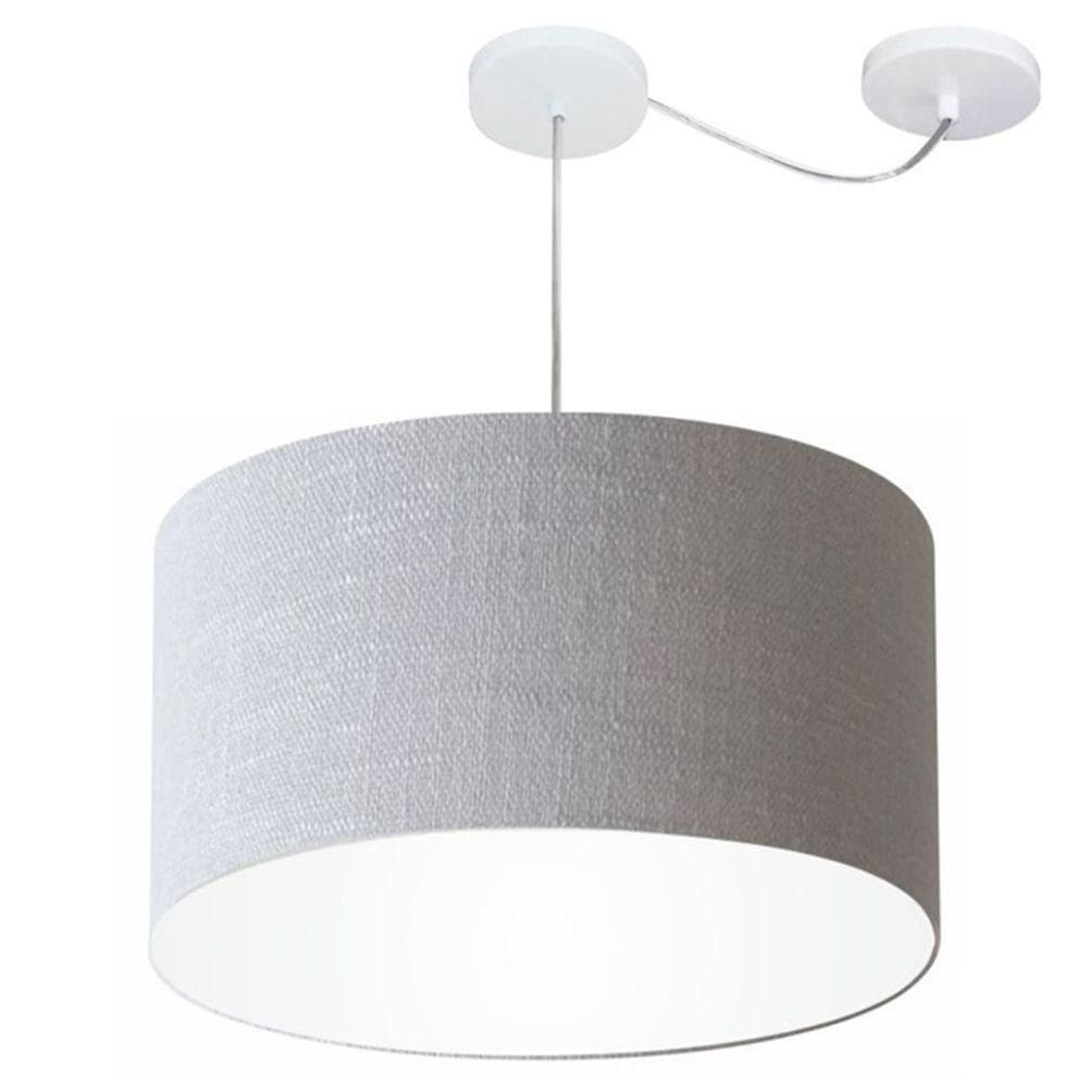 Lustre Pendente Cilíndrico Com Desvio De Centro Md-4167 Cúpula Em Tecido 60x30cm Rustico Cinza - Bivolt