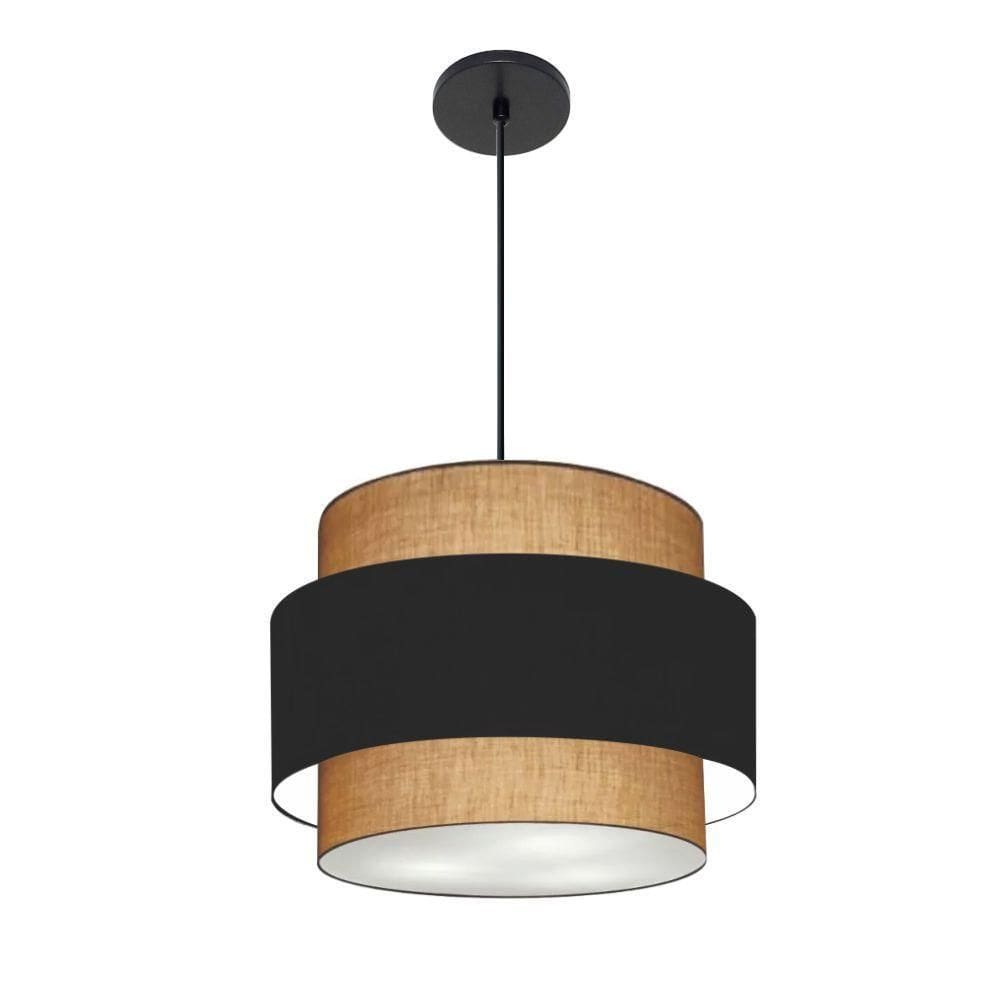 Lustre Para Sala De Jantar Vivare Md-4392 Cúpula Em Tecido 40cm Palha-preto-palha 127/220v