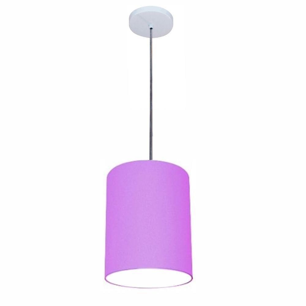Lustre Luminária Pendente Vivare Free Lux Pe-4103br Cúpula Em Tecido 15x20cm Lilás Canopla Branca E Fio Cristal