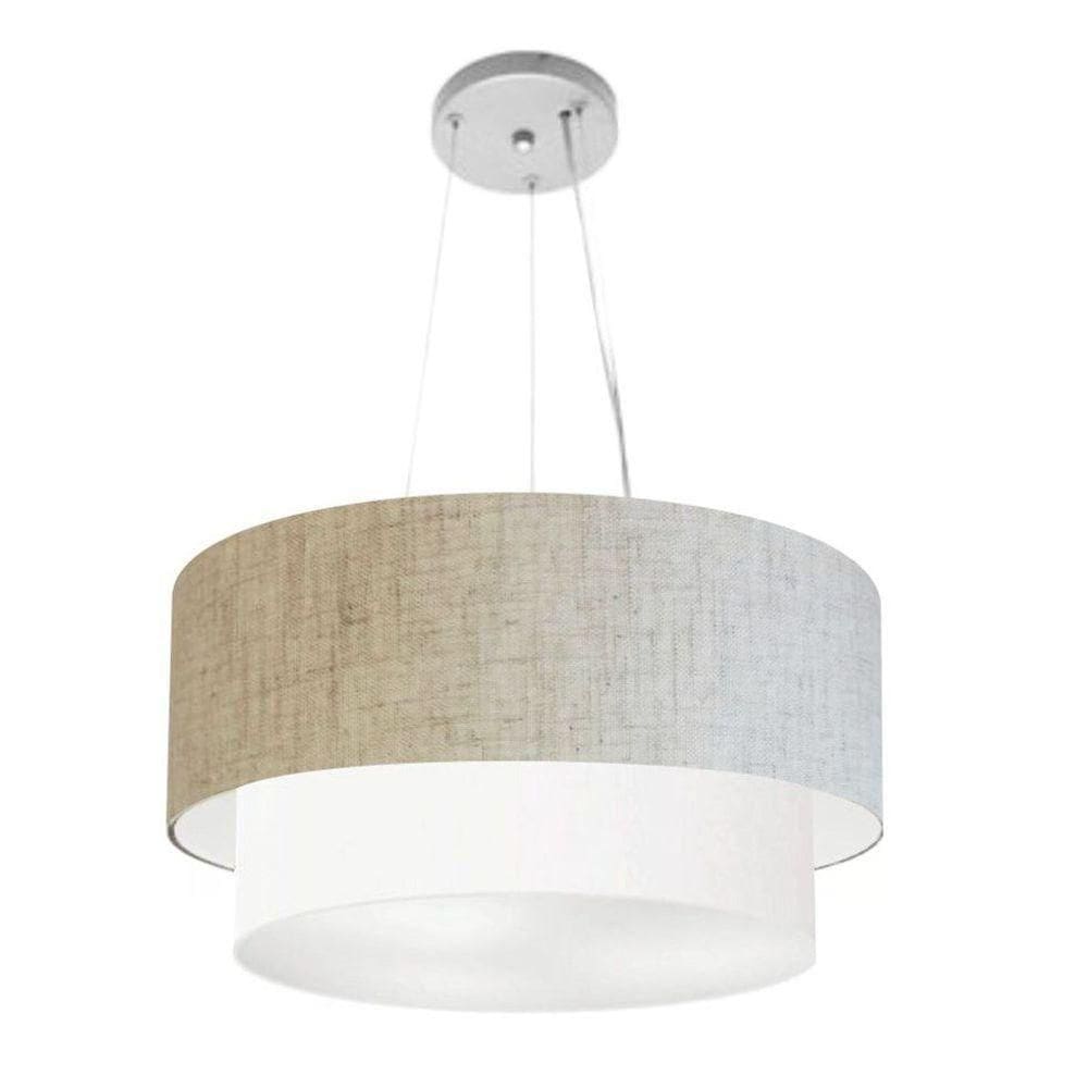 Lustre Pendente Duplo Cilíndrico Vivare Md-4369 Cúpula Em Tecido 45x40cm - Bivolt Rustico-bege-branco 127/220v