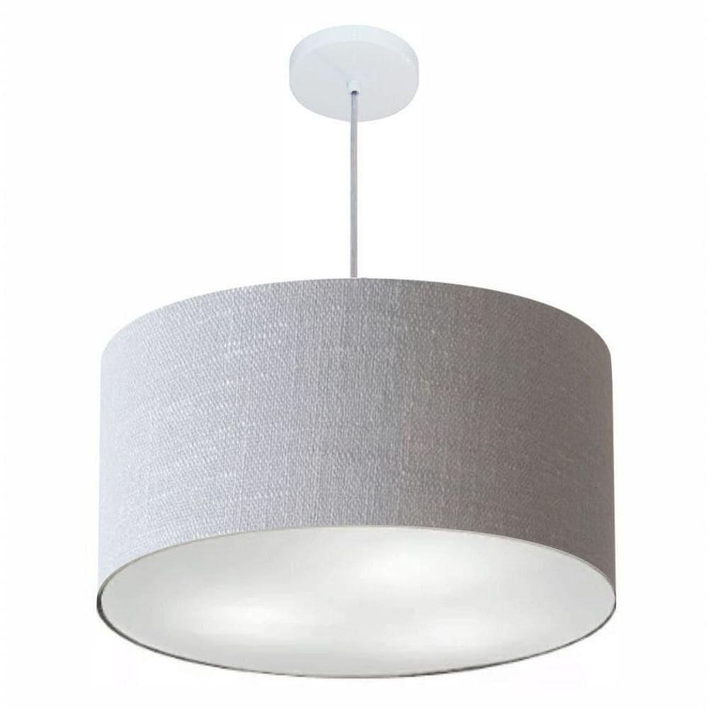 Lustre Pendente Cilíndrico Md-4101 Cúpula Em Tecido 60x30cm Rustico Cinza - Bivolt