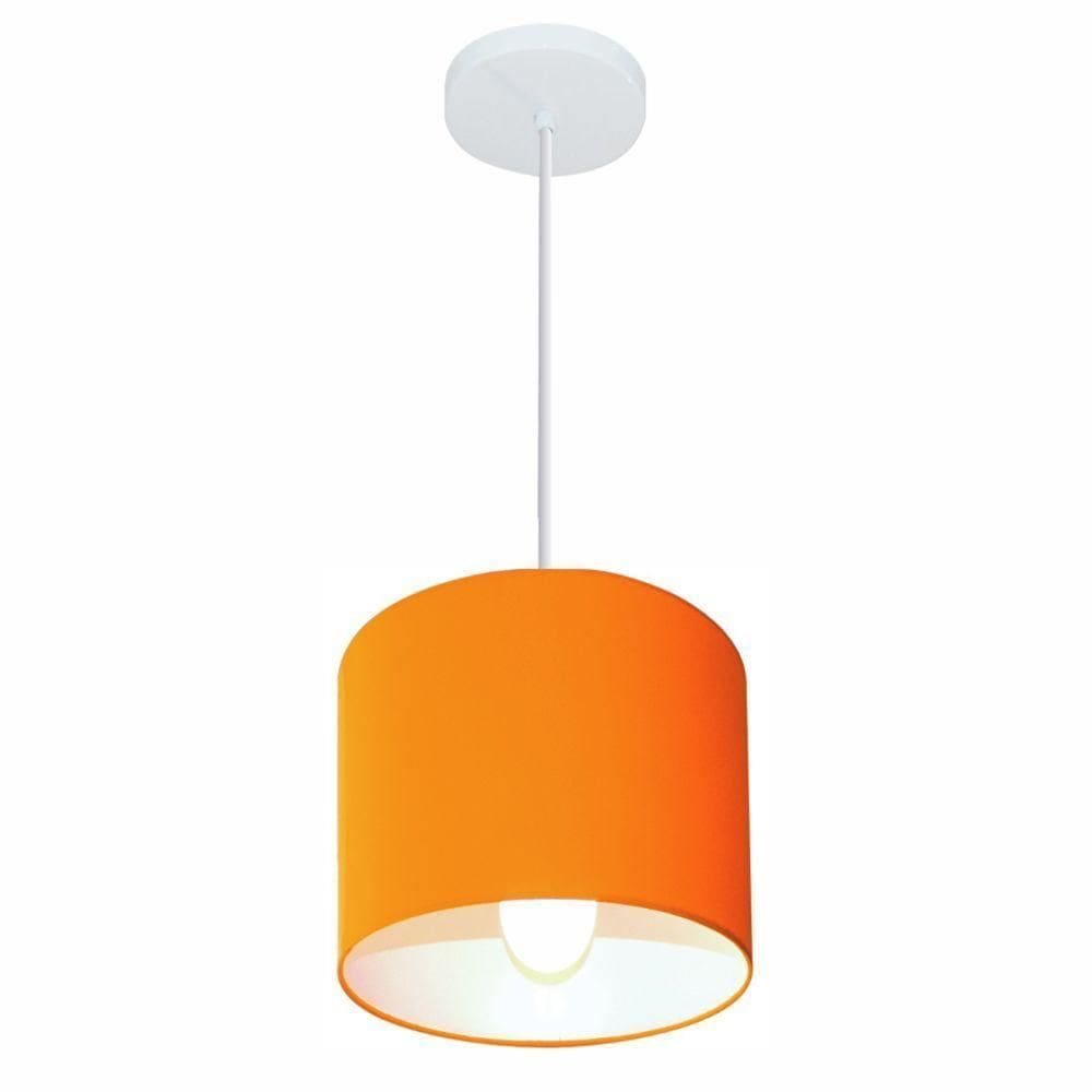 Lustre Pendente Cilíndrico Md-4046 Cúpula Em Tecido 18x18cm Laranja - Bivolt