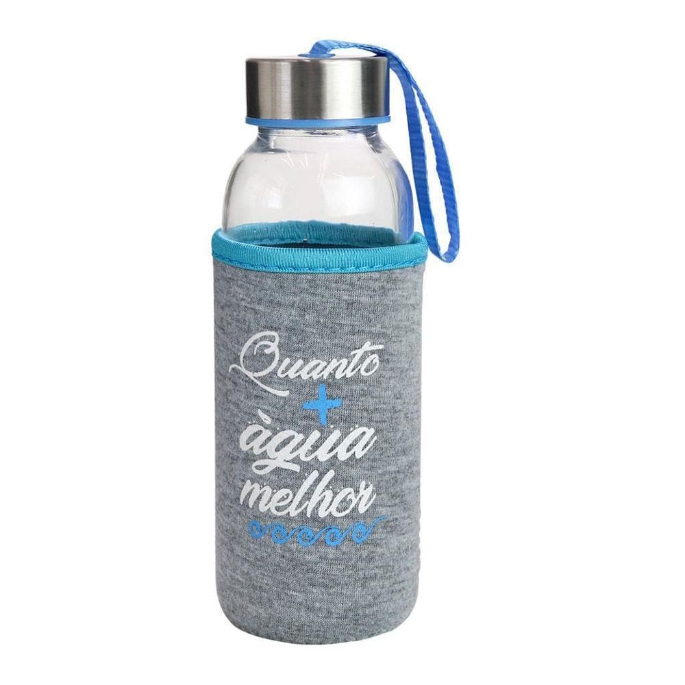 Garrafa Vidro Tampa Inox + Capa Neoprene Frase 300Ml
