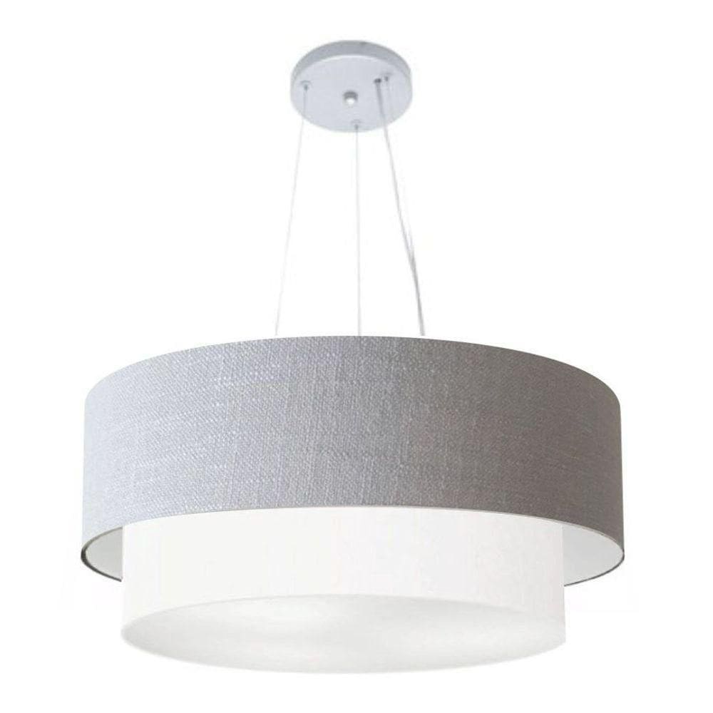 Lustre Pendente Duplo Cilíndrico Vivare Md-4370 Cúpula Em Tecido 55x50cm - Bivolt Rustico-cinza-branco 127/220v