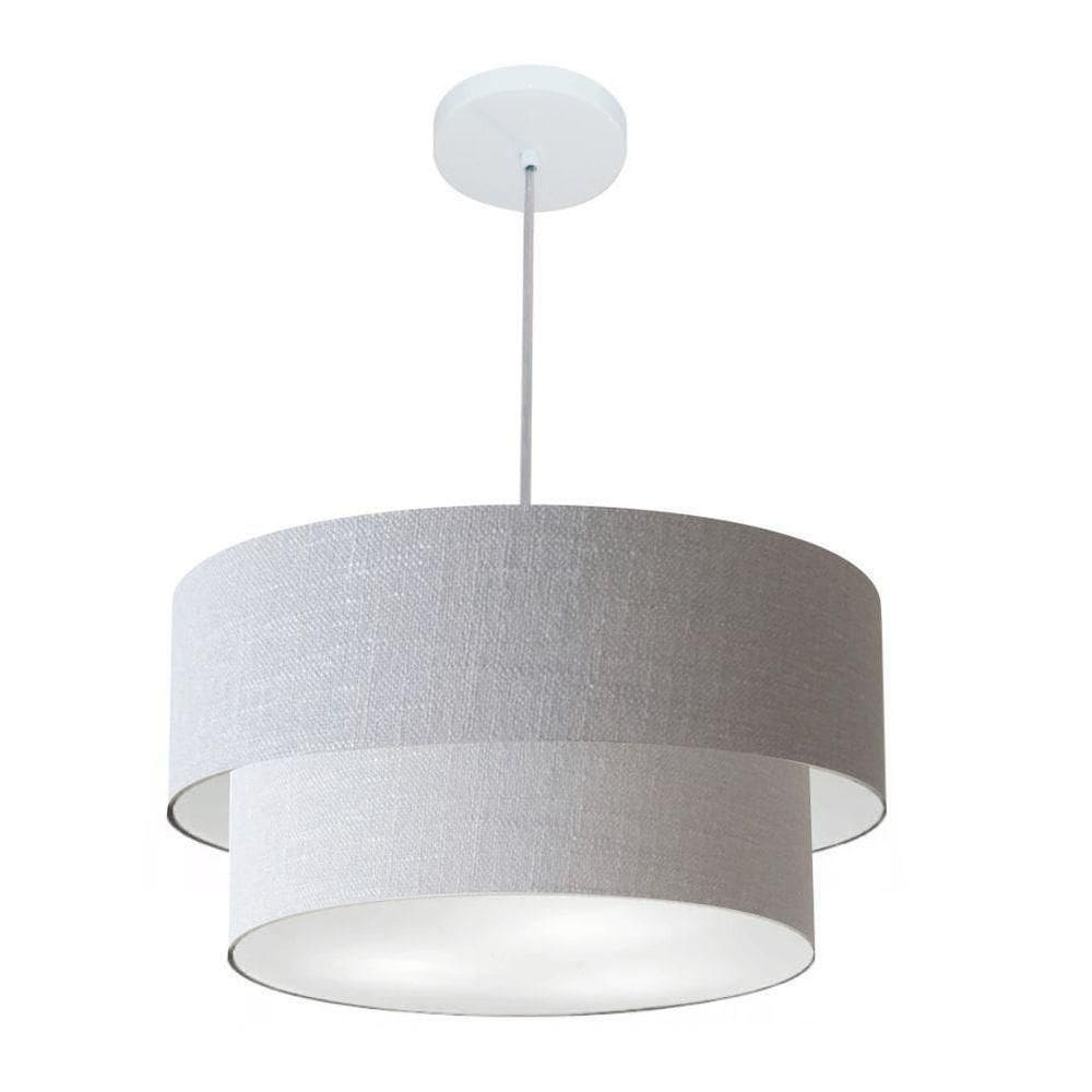 Lustre Pendente Duplo Cilíndrico Vivare Md-4351 Cúpula Em Tecido 50x40cm - Bivolt Rustico-cinza 127/220v