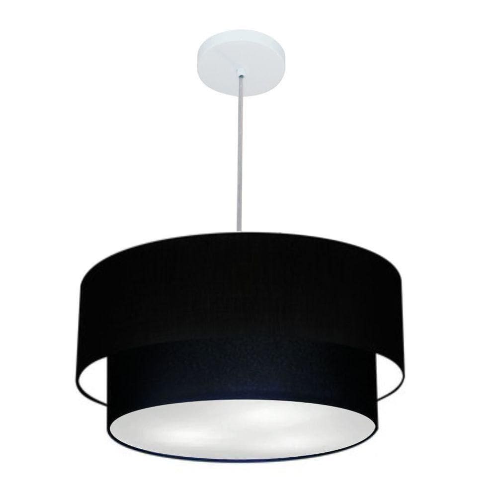 Lustre Pendente Duplo Cilíndrico Vivare Md-4351 Cúpula Em Tecido 50x40cm - Bivolt Preto 127/220v