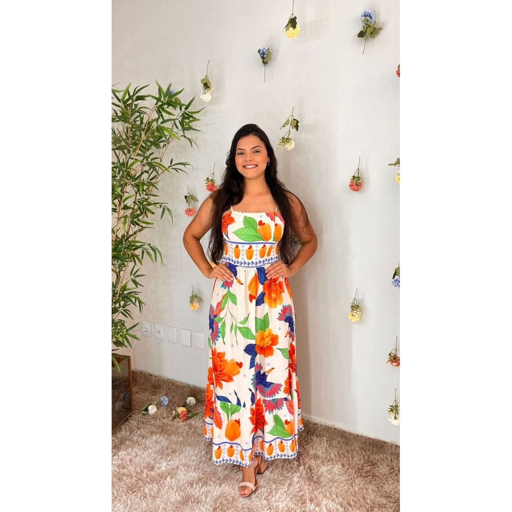 Vestido Longo Estamapado De Alça Regulavel Latex Crisconf