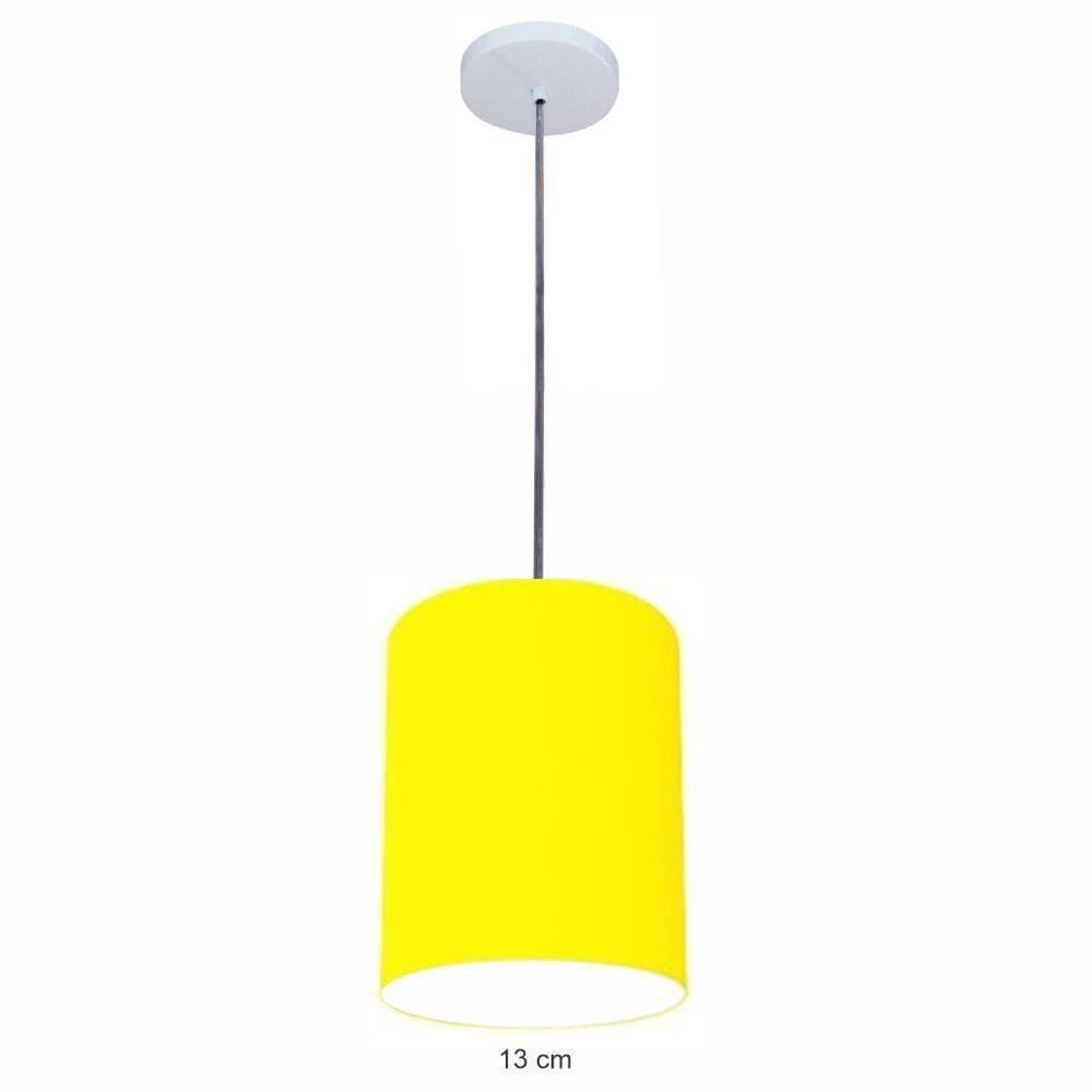 Lustre Luminária Pendente Vivare Free Lux Pe-4103br Cúpula Em Tecido 15x20cm Amarelo Canopla Branca E Fio Cristal