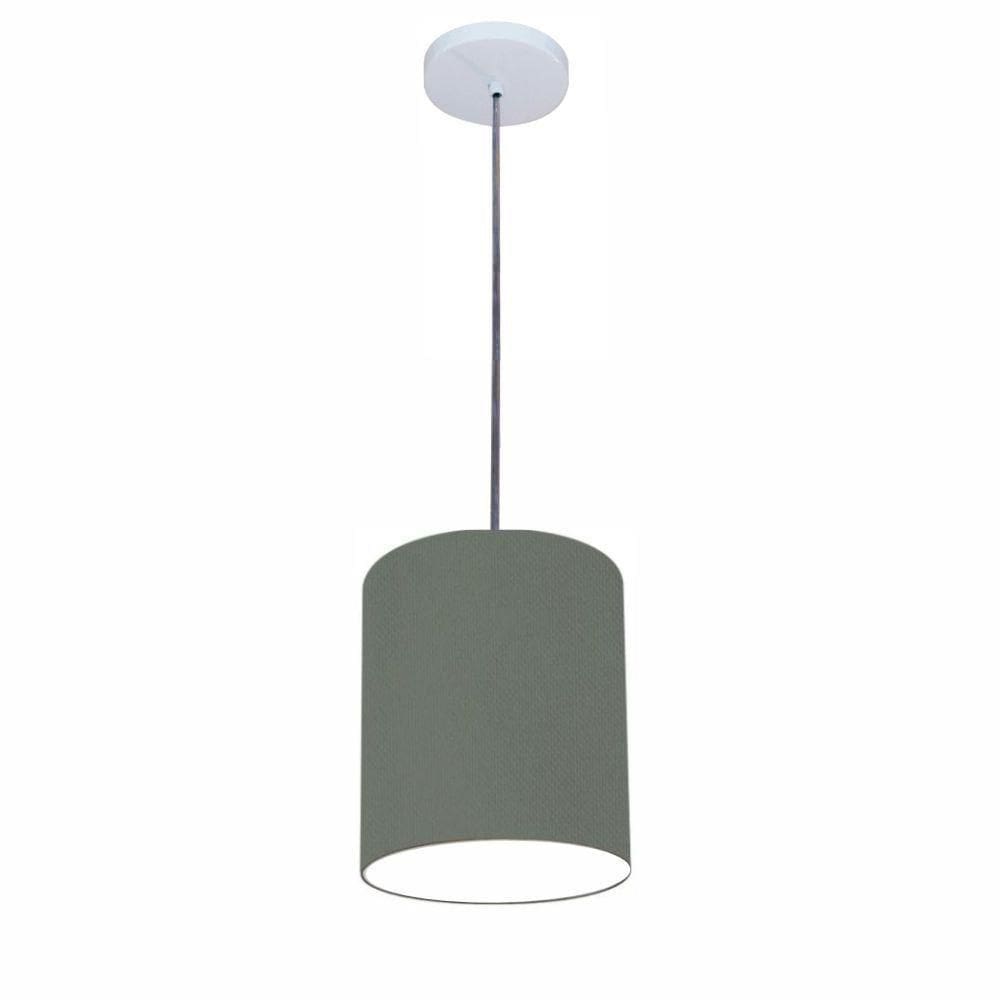 Lustre Luminária Pendente Vivare Free Lux Pe-4103br Cúpula Em Tecido 15x20cm Cinza-escuro Canopla Branca E Fio Cristal