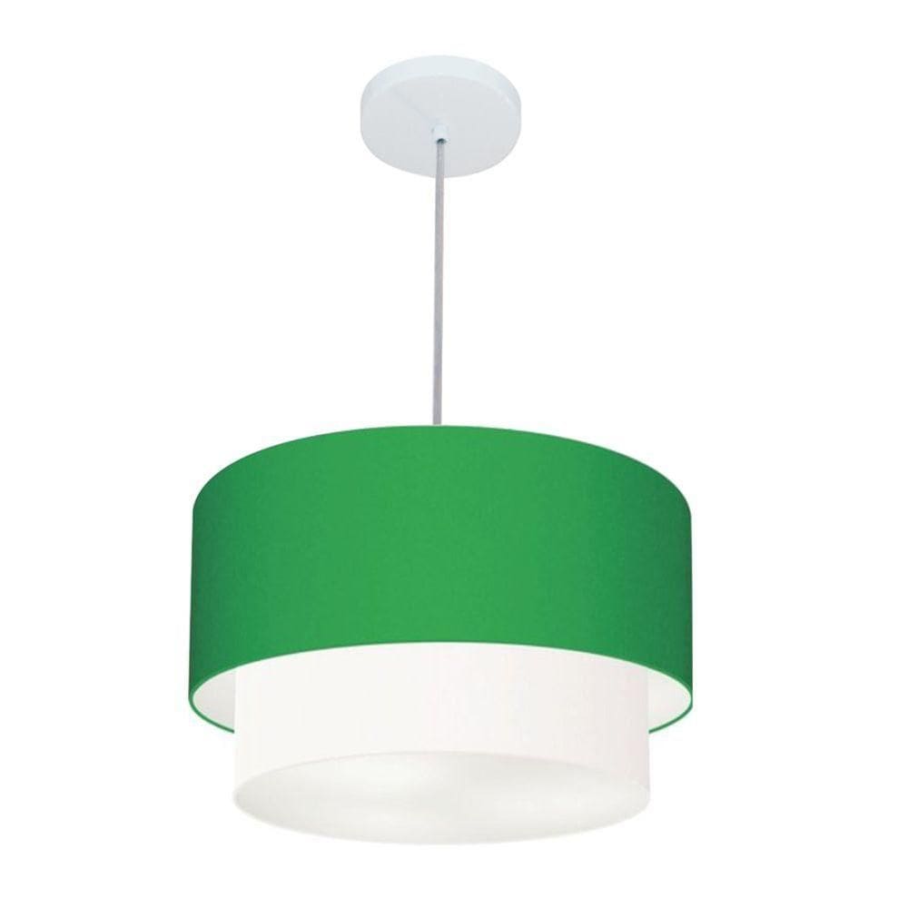Lustre Pendente Duplo Cilíndrico Vivare Md-4159 Cúpula Tecido 40x35cm - Bivolt Verde-folha-branco 127/220v