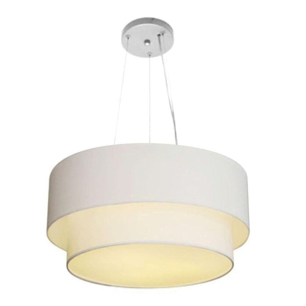 Lustre Pendente Duplo Cilíndrico Vivare Md-4061 Cúpula Em Tecido 50x40cm - Bivolt Branco 127/220v