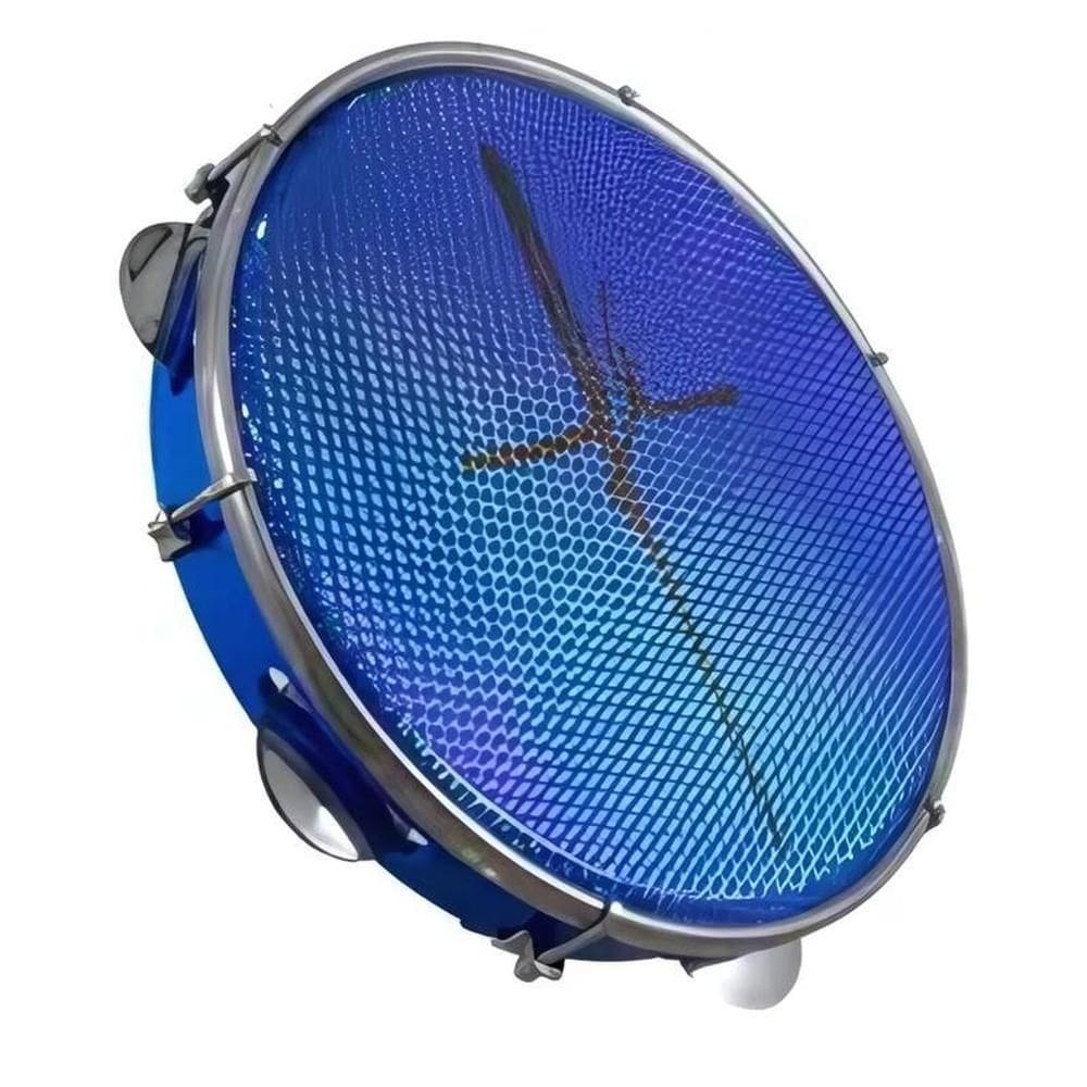Pandeiro Luen 10 Abs Azul Aro Plat Inox Pele Holog Fe Azul 0