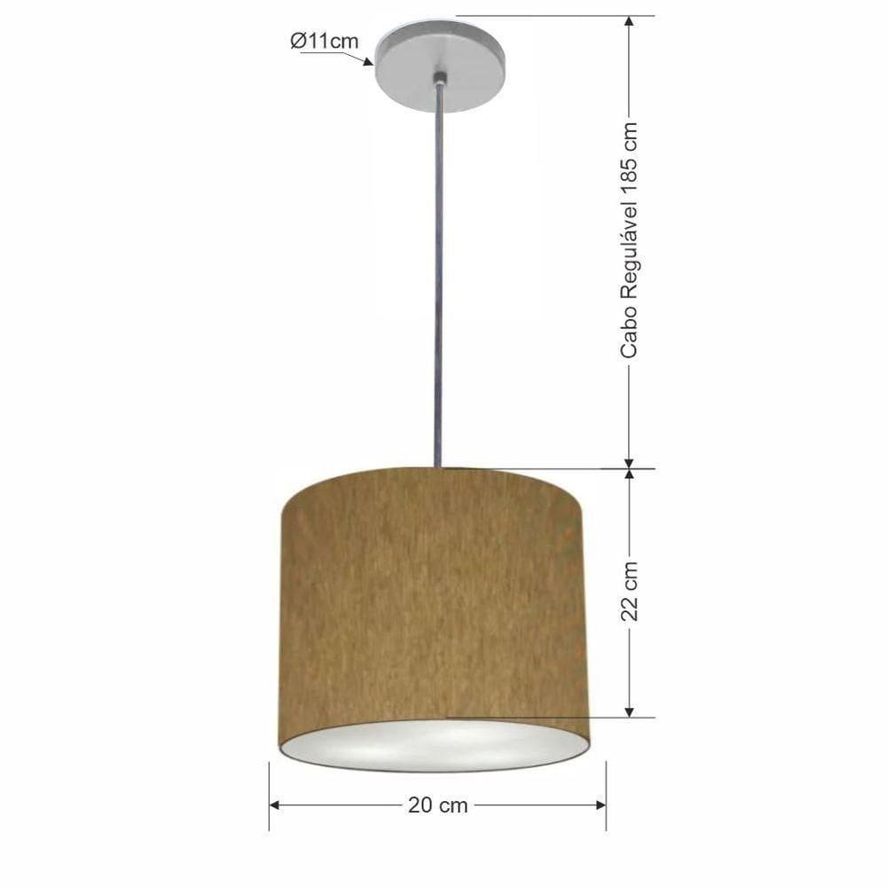 Lustre Luminária Pendente Vivare Free Lux Pe-4105cz Cúpula Em Tecido 20x22cm Cáqui Canopla Cinza E Fio Cristal