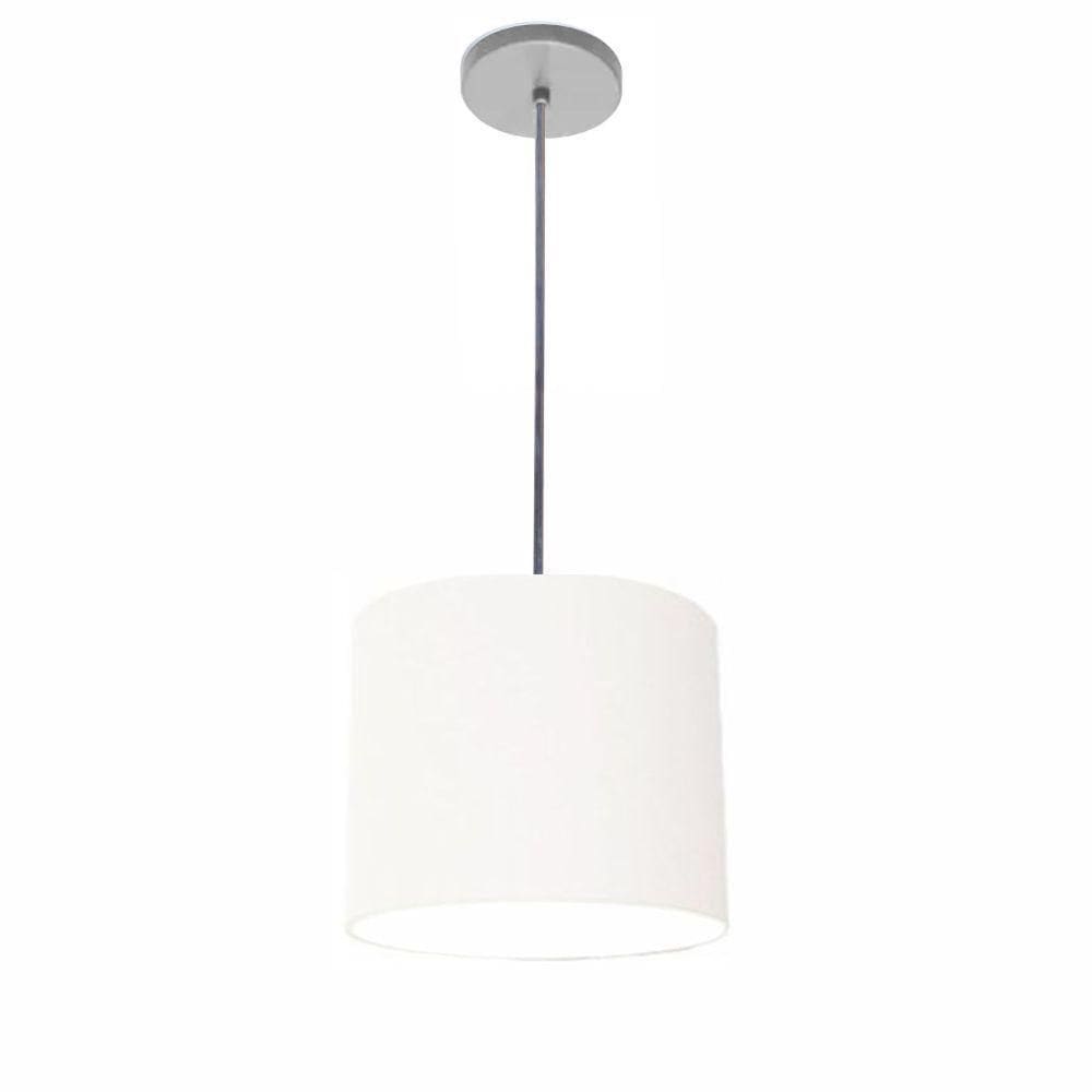 Lustre Luminária Pendente Vivare Free Lux Pe-4106cz Cúpula Em Tecido 20x25cm Branca Canopla Cinza E Fio Cristal