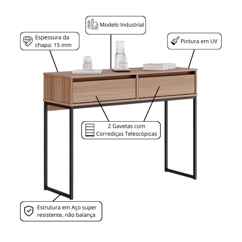 Buffet Luce Retro Madeira 2 Gavetas Estilo Industrial Montana