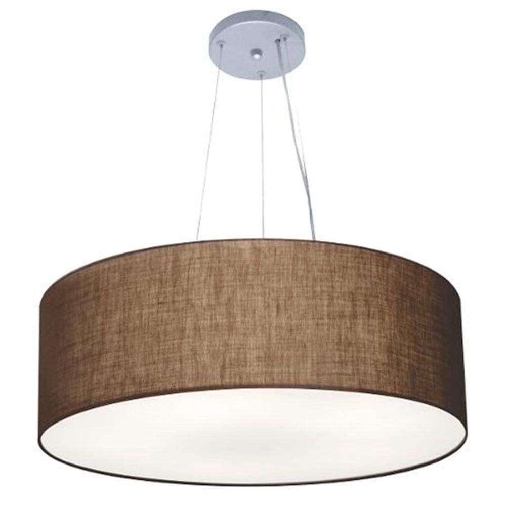 Lustre Pendente Cilíndrico Md-4070 Cúpula Em Tecido 80x30cm Café - Bivolt