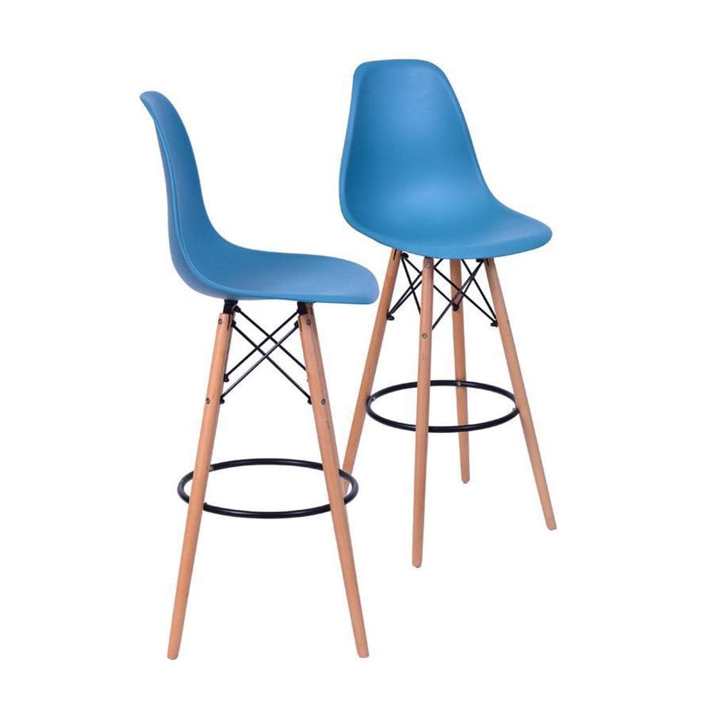 Kit 02 Banquetas Boxbit Dkr Eames Pp Azul Petroleo