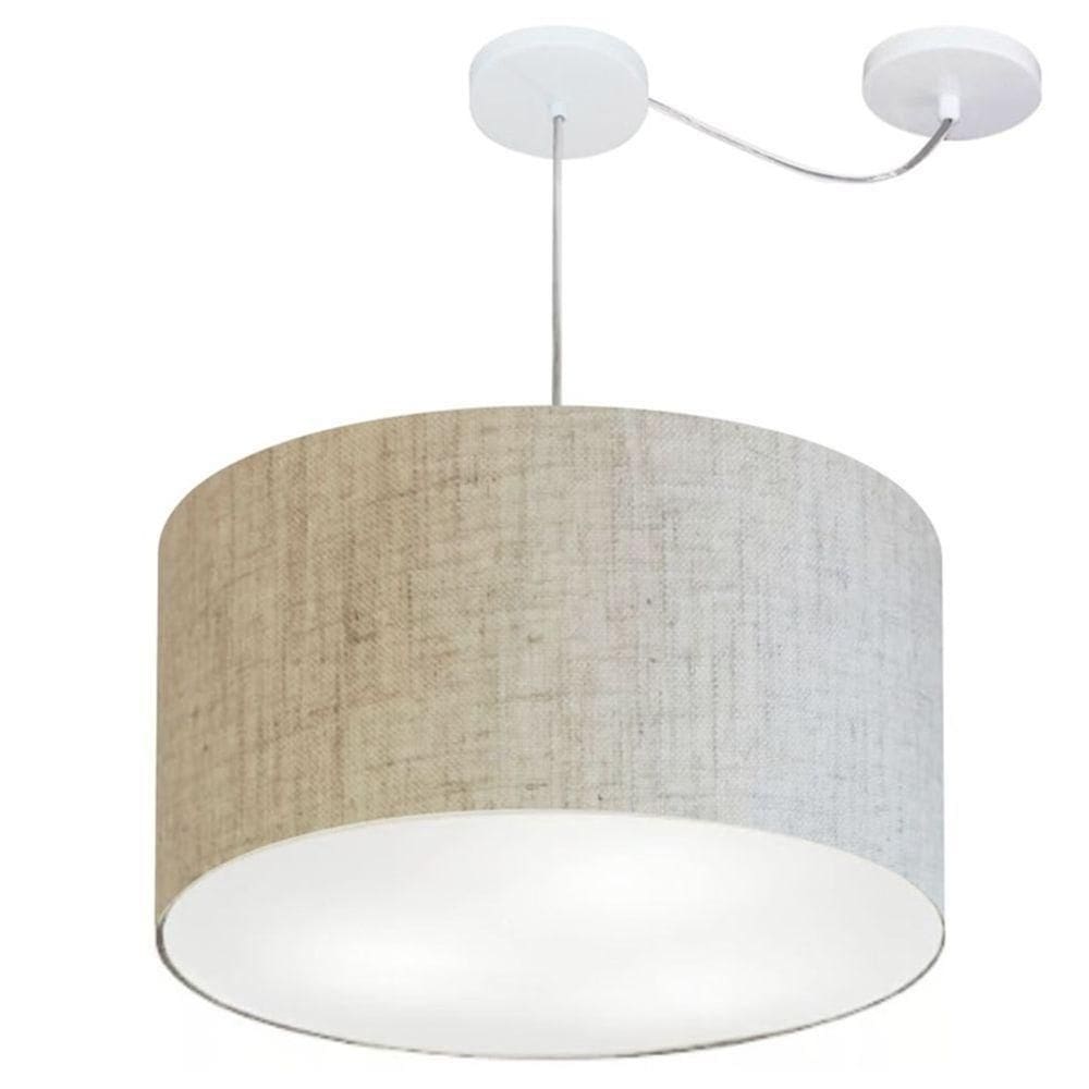 Lustre Pendente Cilíndrico Com Desvio De Centro Md-4167 Cúpula Em Tecido 60x30cm Rustico Bege - Bivolt