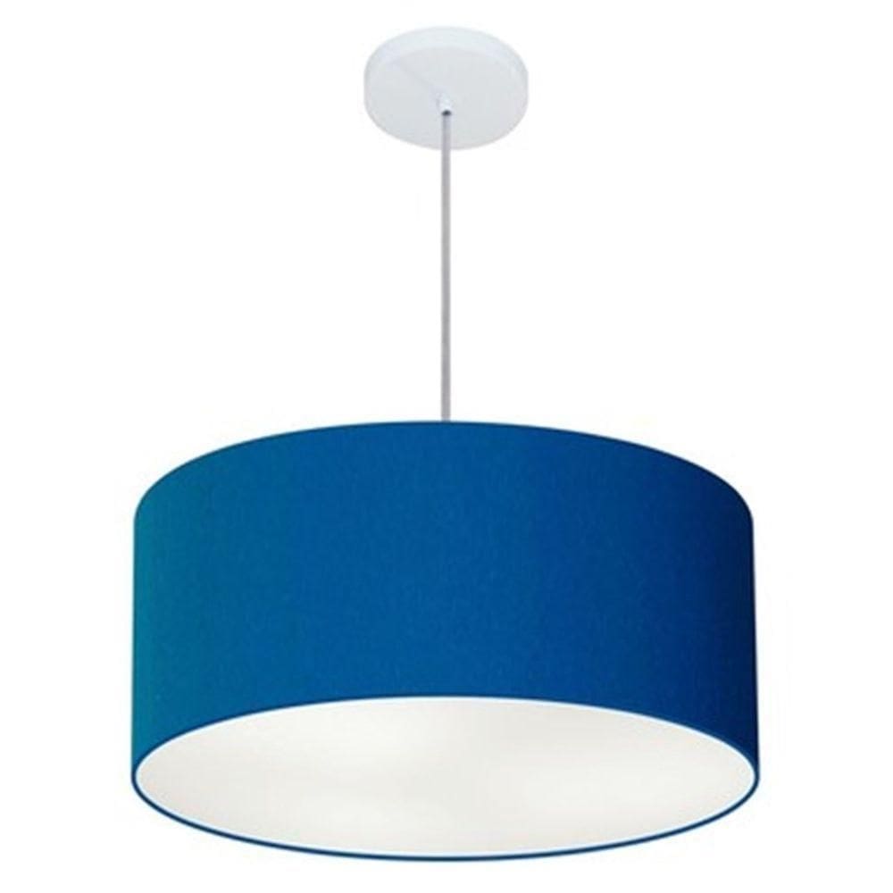 Lustre Pendente Cilíndrico Md-4100 Cúpula Em Tecido 50x25cm Azul Marinho - Bivolt